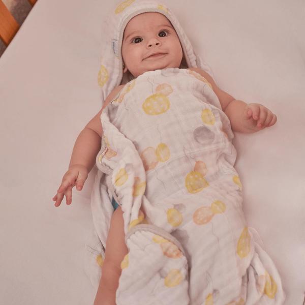 Imagem de Toalhão De Fralda Soft Capuz Centro Balões Amarelo Baby Joy