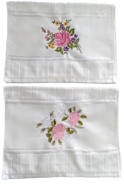 Imagem de Toalhas Bordadas de Mão (lavabo) com lindos motivos florais. Conjunto de 2 peças com bordados.