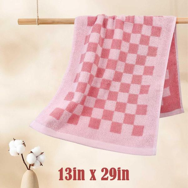 Imagem de Toalhas de mão Jacquotha Soft Cotton rosa xadrez, pacote com 4