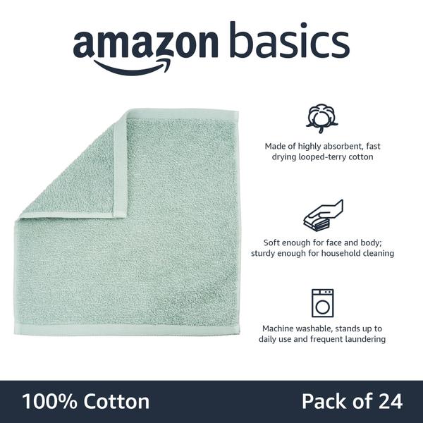 Imagem de Toalhas de rosto Amazon Basics 100% algodão, extra absorventes, pacote com 24