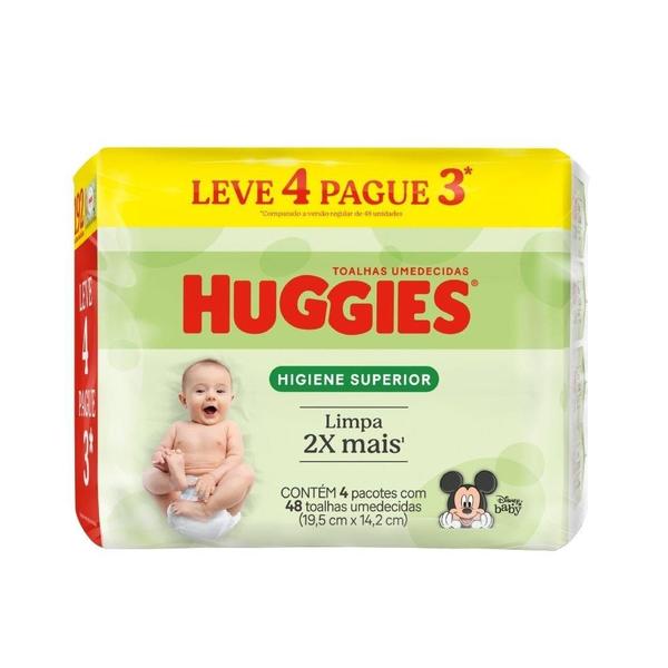 Imagem de Toalhas Umedecidas Huggies Higiene Superior - 4 Pacotes com 48 Toalhas - 192 Toalhas