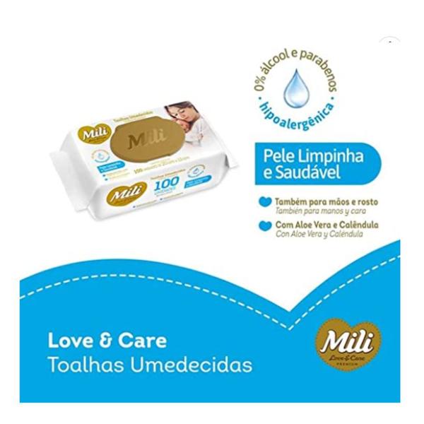 Imagem de Toalhas Umedecidas Mili Love & Care Bebê Neném 4 Pacotes x 100 Unidades Para Trocas Fraldas - Kit 400 Toalhinhas