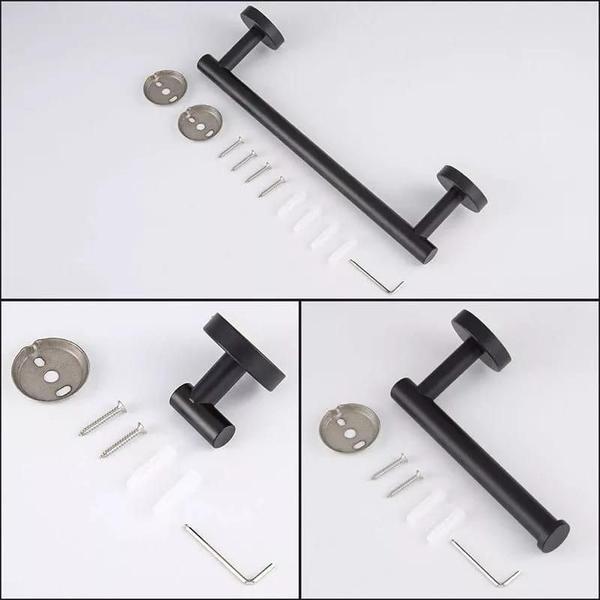 Imagem de Toalheiro 3Pcs Acessorios Banheiro Ou Lavabo Preto Fosco