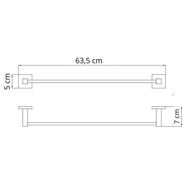 Imagem de Toalheiro Barra Simples 60Cm Cromado Quadrado Aço Inox