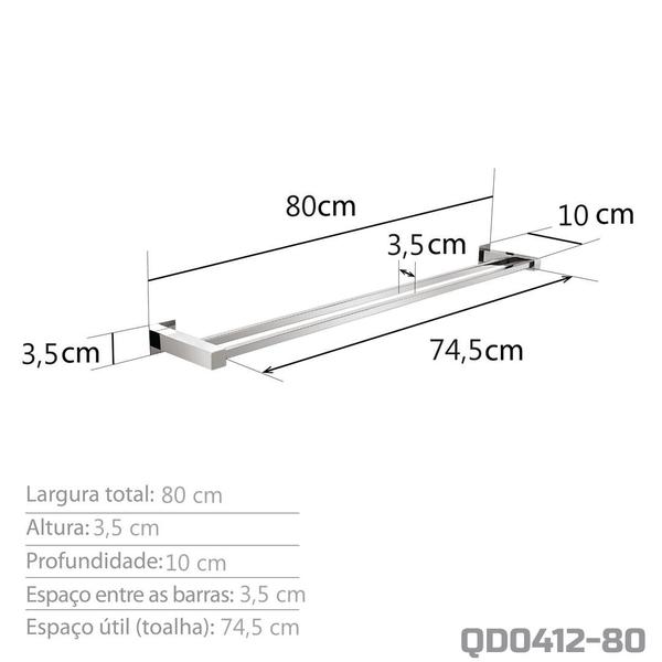 Imagem de Toalheiro Duplo 80 cm Inox - Kromus QD0412-80