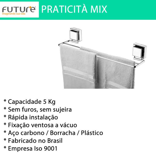 Toalheiro Duplo Porta Toalha Banho Ventosa Cromado 45 Future Imagem de Toalheiro Duplo Porta Toalha Banho Ventosa Cromado 45 Future