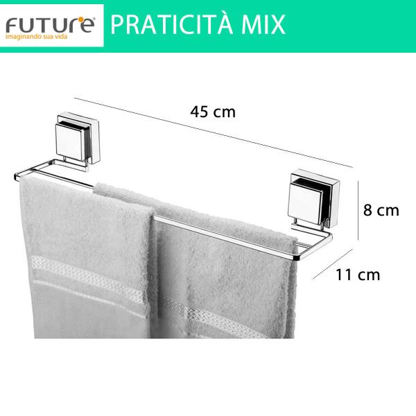 Toalheiro Duplo Porta Toalha Banho Ventosa Cromado 45 Future Imagem de Toalheiro Duplo Porta Toalha Banho Ventosa Cromado 45 Future