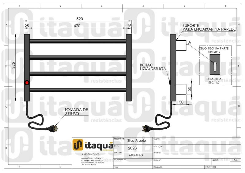 Imagem de Toalheiro Elétrico 220V Branco- Direito.