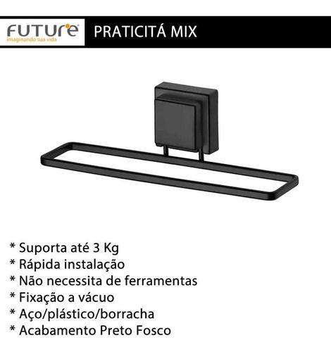 Imagem de Toalheiro Para Lavabo Mão Rosto Fixação Ventosa Preto 25cm