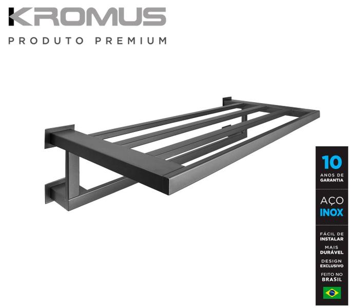 Imagem de Toalheiro Rack 50 cm Inox Grafite - Kromus RT0308-50G