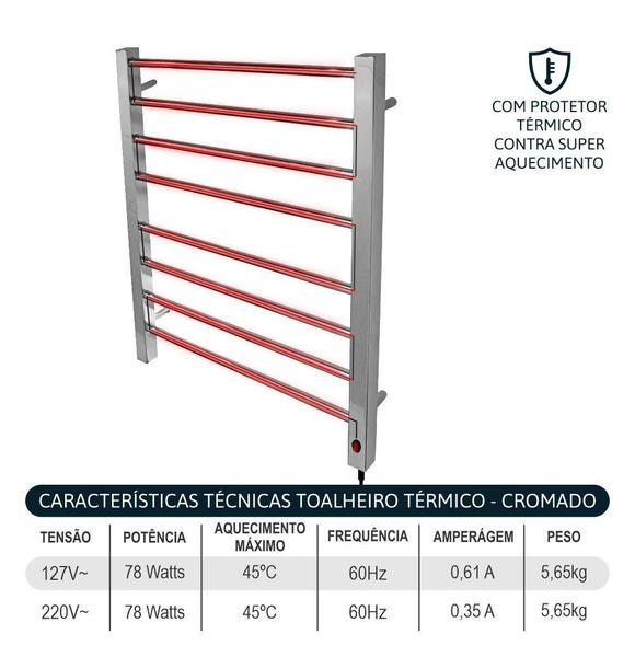 Imagem de Toalheiro Térmico Bivolt Grande Cromado Lado Direito Aiello