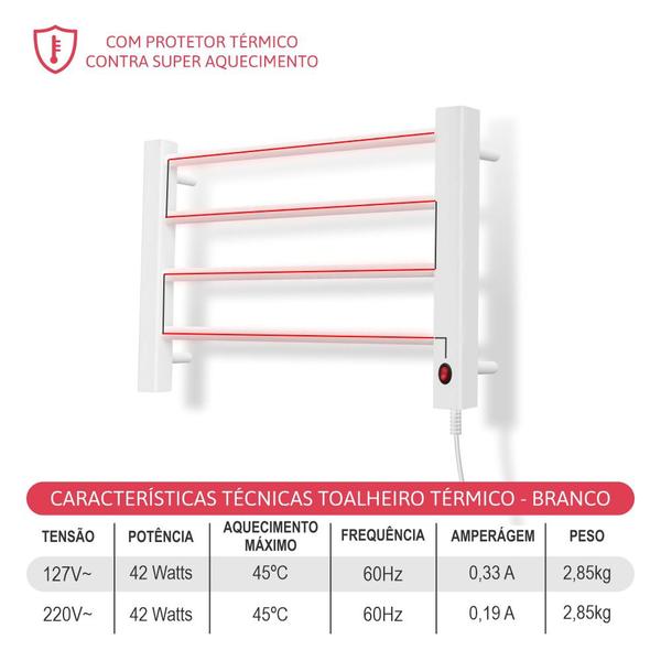 Toalheiro Térmico Bivolt Pequeno Branco Lado Direito Aiello - Tecnolatina Imagem de Toalheiro Térmico Bivolt Pequeno Branco Lado Direito Aiello