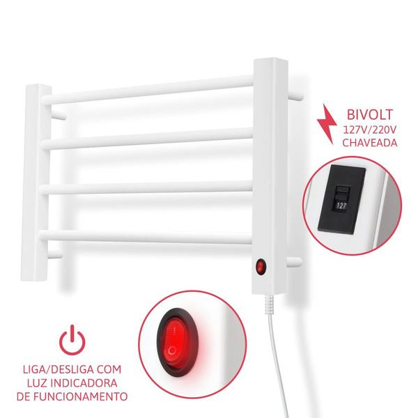 Toalheiro Térmico Bivolt Pequeno Branco Lado Direito Aiello - Tecnolatina Imagem de Toalheiro Térmico Bivolt Pequeno Branco Lado Direito Aiello