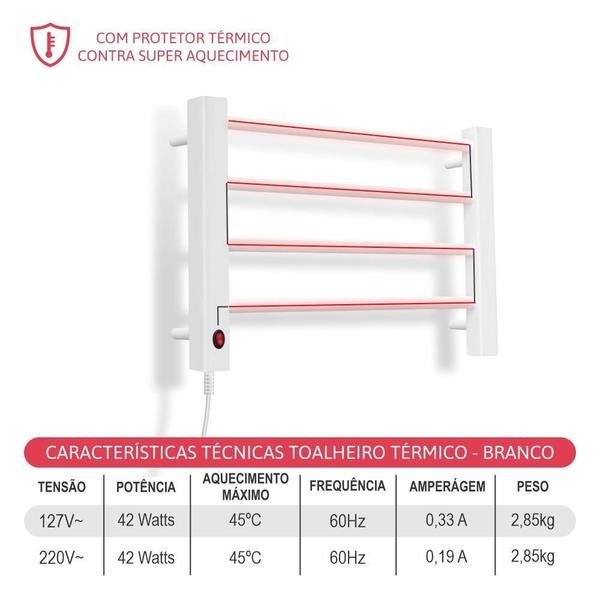 Imagem de Toalheiro Térmico Bivolt Pequeno Branco Lado Esquerdo Aiello