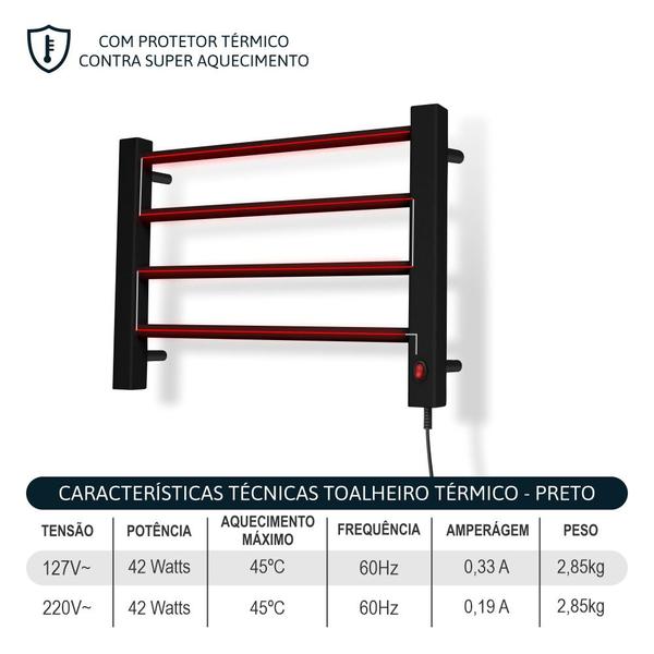 Imagem de Toalheiro Térmico Bivolt Pequeno Preto Lado Direito Aiello