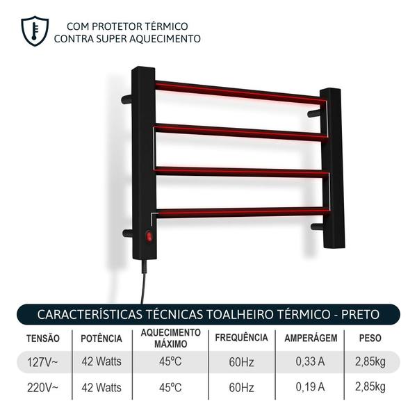 Imagem de Toalheiro Térmico Bivolt Pequeno Preto Lado Esquerdo Aiello