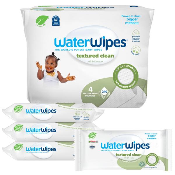 Imagem de Toalhetes WaterWipes, sem plástico, texturizados, limpos, 60 unidades x 4