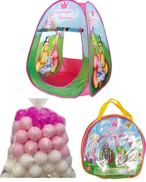 Toca Barraca Infantil Piquenique das Princesas Rosa com 50 Bolinhas - beplace kids Imagem de Toca Barraca Infantil Piquenique das Princesas Rosa com 50 Bolinhas
