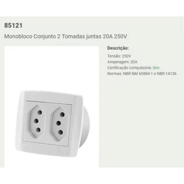 Imagem de Tomada 10a e 20a Dupla P/ Móveis Ilumi Slim Branca Nbr 14136