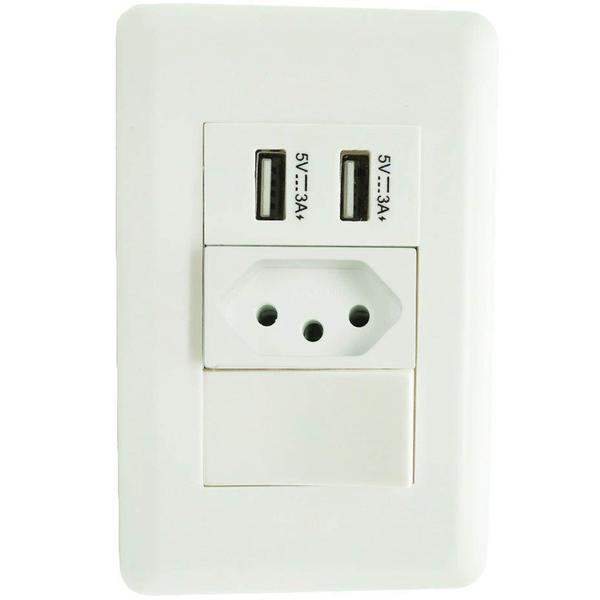 Imagem de Tomada 2 Entradas USB e Interruptor Universal Parede