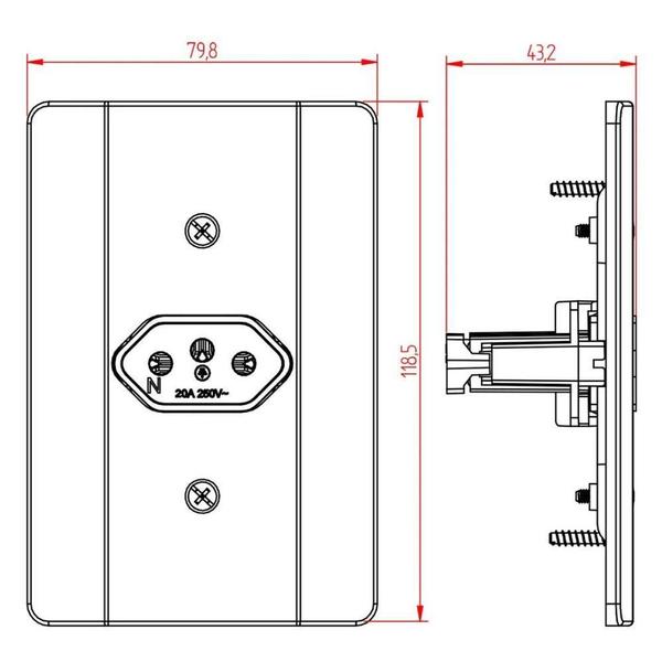 Imagem de Tomada 2P+T 20A Placa Horizontal Millenium Com 20 Unidades