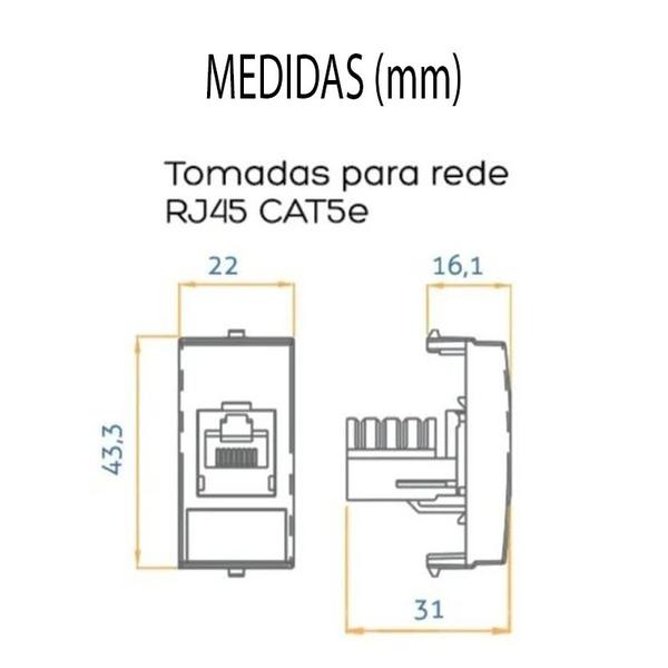 Imagem de Tomada 3 Pinos 10a + Rede RJ45 Cat5e Preto Móvel Marmore Drywall Gesso Granito Móveis Pedra Embutir Margirius