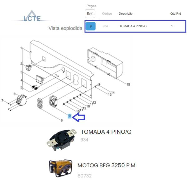 Imagem de Tomada 4 Pino P/ Motogerador BFGE De Energia 2500 Buffalo