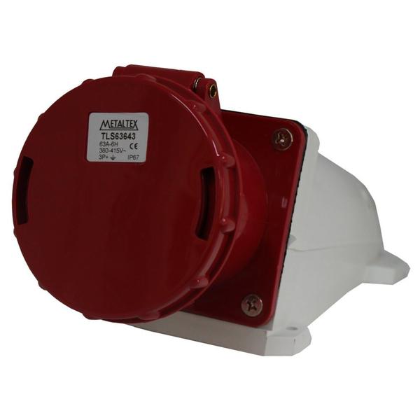 Imagem de Tomada Blindada De Sobrepor 3 Polos + Terra 63A 415V Vermelha TLS63643 Metaltex