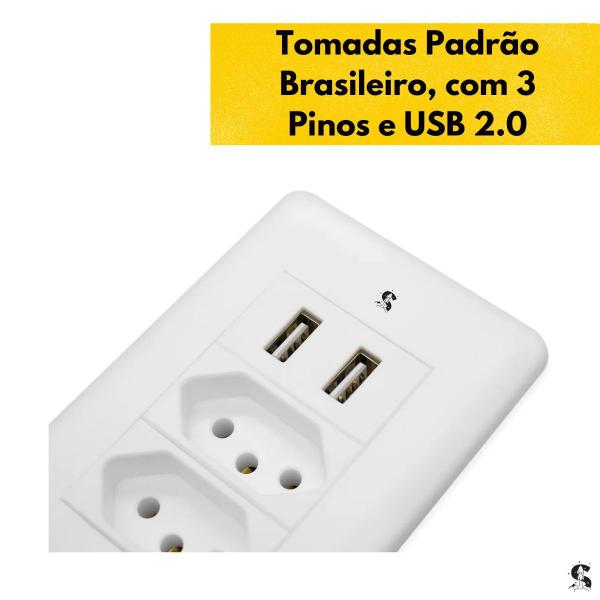 Imagem de Tomada com 2 Portas USB 2.0 Espelho Luxo 10a Entrada 3 Pinos Bivolt 110/220v