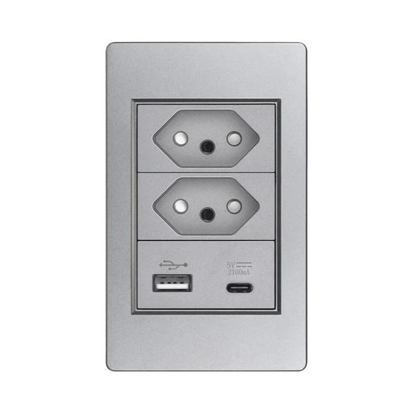 Imagem de Tomada de Energia USB Tipo C Padrão Brasileiro - 10A/20A 250V - Painel de Plástico