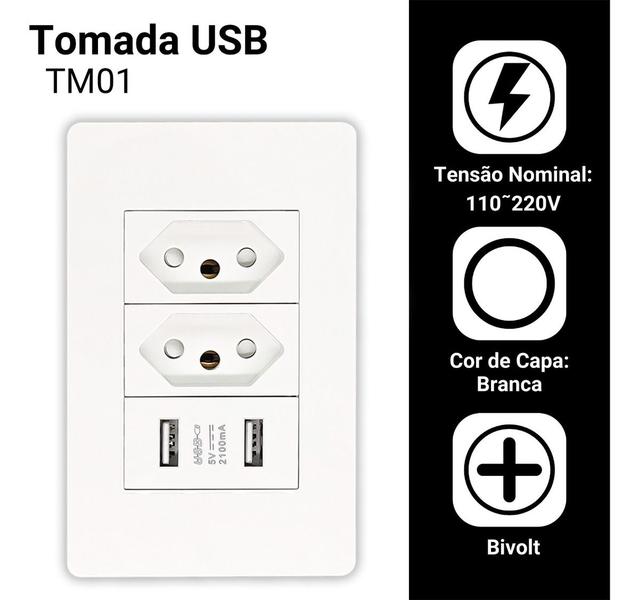 Imagem de Tomada de Parede com Entradas USB para Dispositivos Móveis