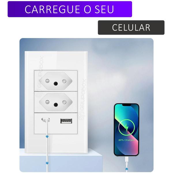 Imagem de  Tomada de Parede Duplo USB 10A Branca Carregamento Universal