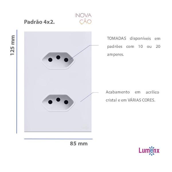 Imagem de Tomada Dupla 10A Glass Espelho 4x2 Acrilico Branco Lumenx