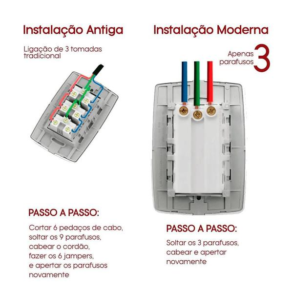 Imagem de Tomada Dupla 20A 2P+T Monobloco Separada ilumi 2 pino + Terra 20A 250V