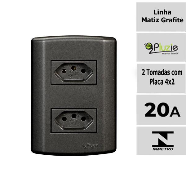 Imagem de Tomada dupla 20A grafite Pluzie Matiz modular