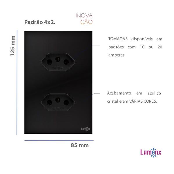 Imagem de Tomada Dupla Glass Espelho Em Acrílico 4x2 Lumenx Cor Preto