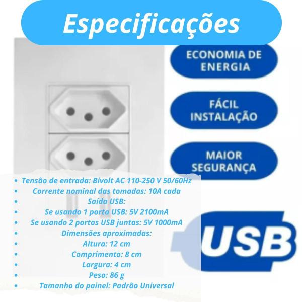 Imagem de Tomada Dupla Parede Entrada Usb E Tipo C Branco