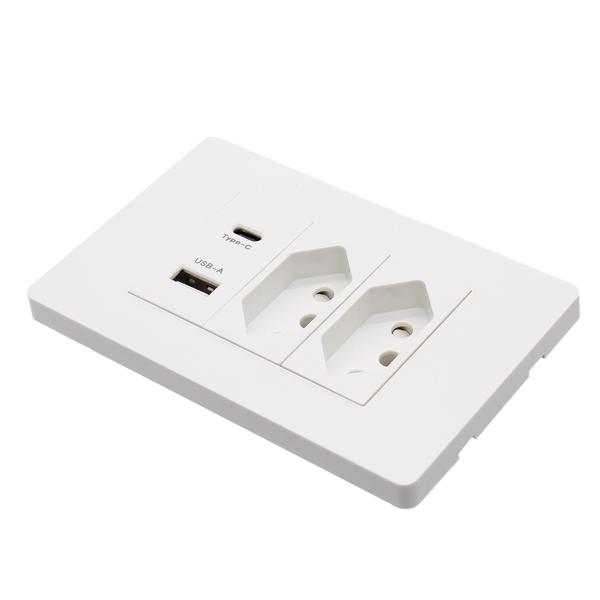 Imagem de Tomada Dupla Parede Entrada Usb E Tipo C Branco Tm05