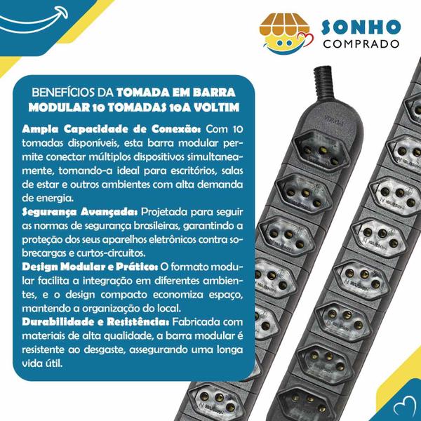 Imagem de Tomada em Barra modular 10 Tomadas 10A PRE V-79/10 Voltim