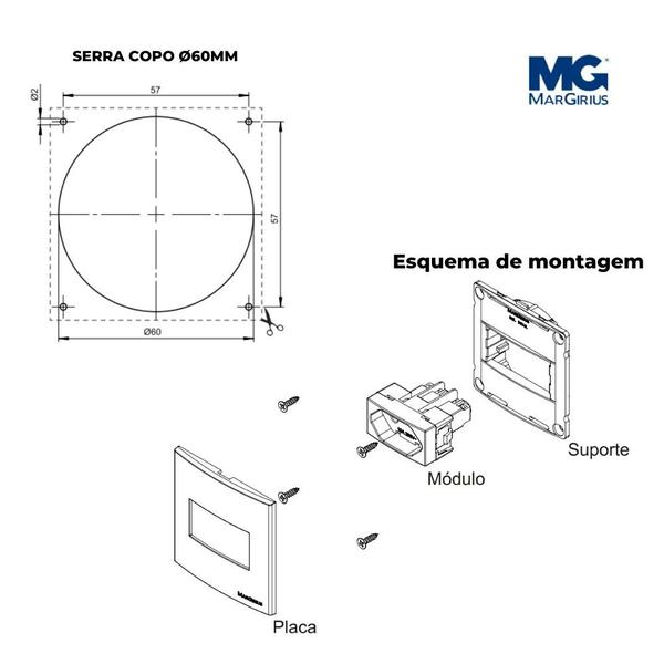 Imagem de Tomada Embutir Quadrada Móveis Planejados Sleek 20A Marrom