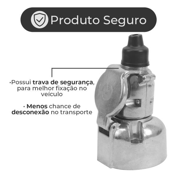 Imagem de Tomada Engate Reboque Carretinha Aluminio Cromado 6 Polos Macho Femea Completa 6 pinos Carro