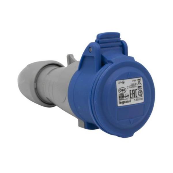 Imagem de Tomada Industrial 16A Móvel Resistente 2P+T 200/250V IP44 Móvel 555104 Tempra Legrand