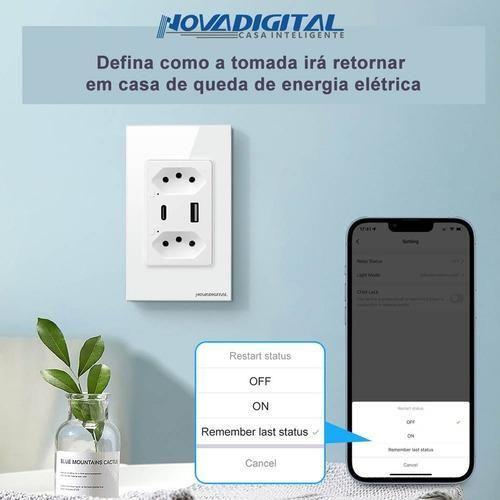 Imagem de Tomada Inteligente Wifi Usb Dupla 3 Pinos Novadigital Preto