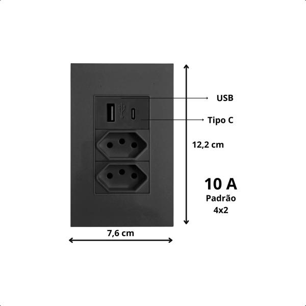 Imagem de Tomada Modular Parede Dupla USB/USB-C Embu Bivolt