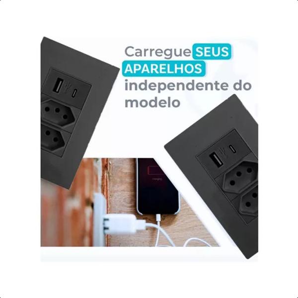 Imagem de Tomada Modular Parede Dupla USB/USB-C Embu Bivolt