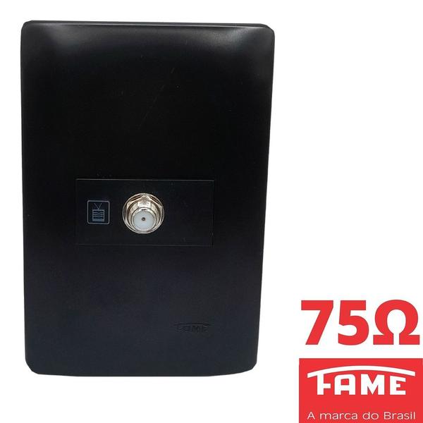 Imagem de Tomada Para Antena De Tv Para Cabo Coaxial Com Placa Habitat Black FAME