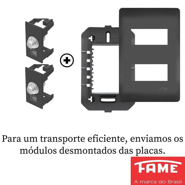 Imagem de Tomada Para Antena De Tv Para Cabo Coaxial Dupla Com Placa Habitat Black FAME