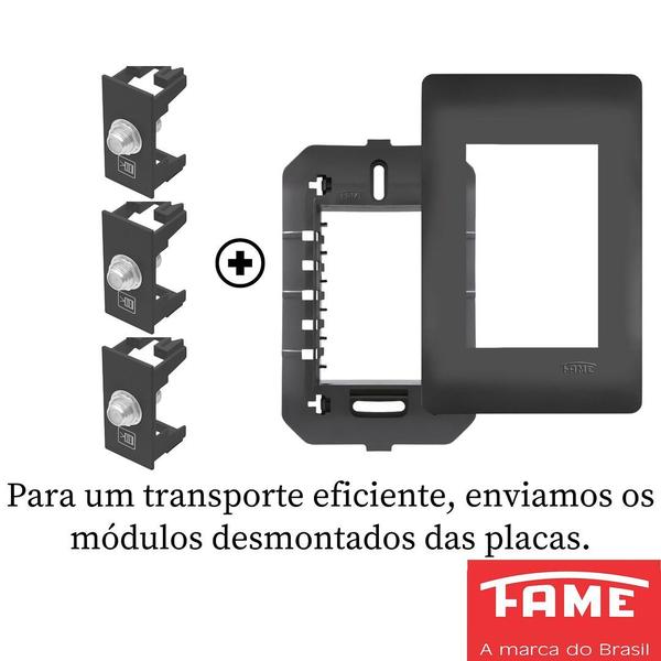 Imagem de Tomada Para Antena De Tv Para Cabo Coaxial Tripla Com Placa Habitat Black FAME