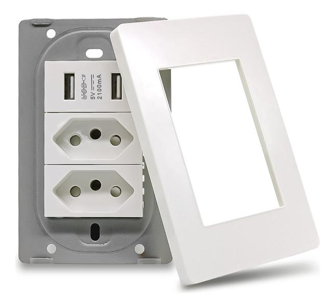 Imagem de Tomada Parede 2 Entradas Usb Carregador Universal Tm01 Cor Branco