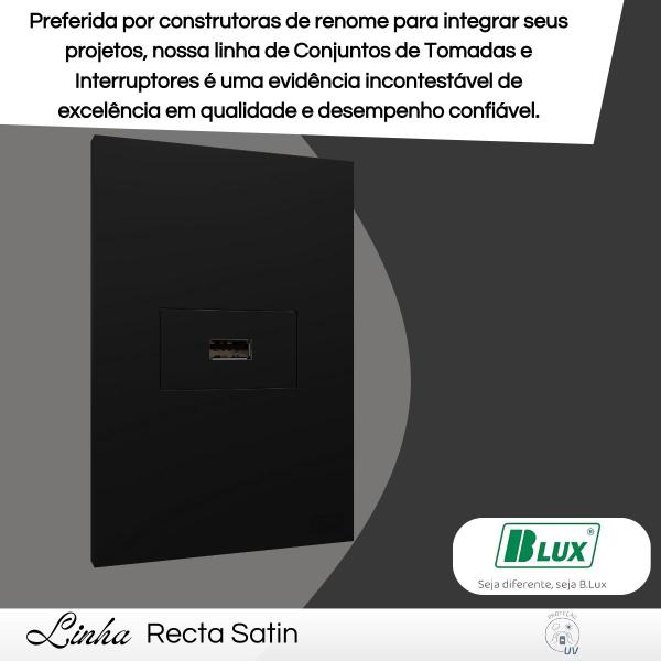 Imagem de Tomada Recta Satin USB 2A Com Placa Black Universal - BLux